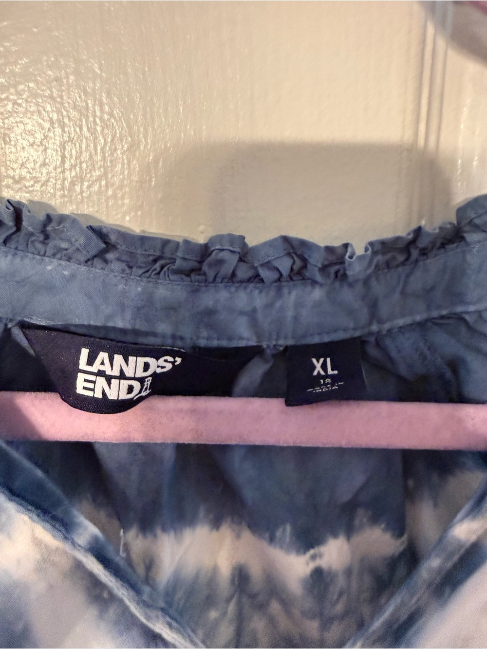 Lands' End Blue and White Tie-Dye Eyelet Peasant Blouse - Picture 2 of 8